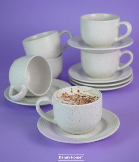 طقم 6 فناجين قهوة ابيض منقط اسود